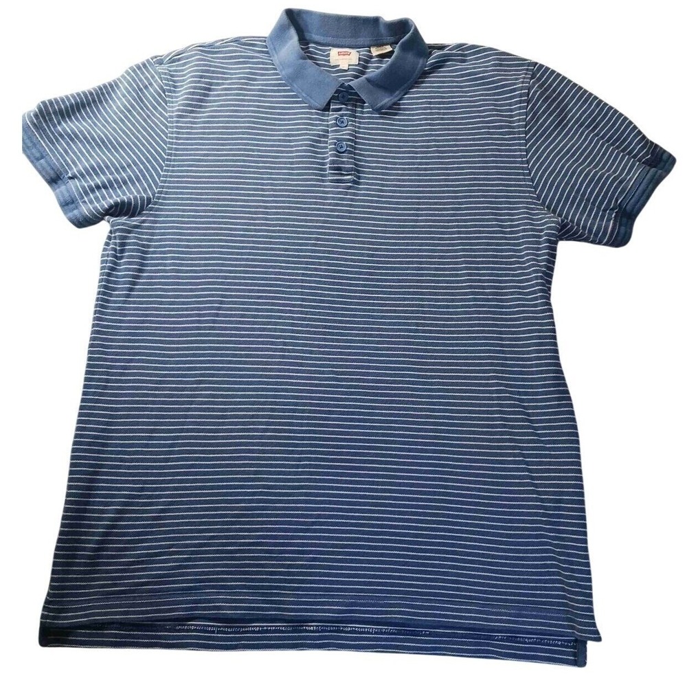 Levi's Men's XL Striped Polo Shirt Blue Cotton‎ Short Sleeve Casual Preppy Retro